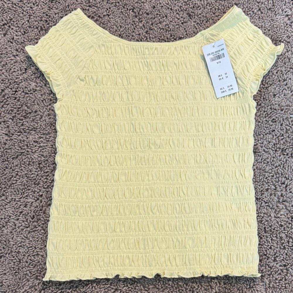 abercrombie kids Yellow Smocked Off-Shoulder Crop Top